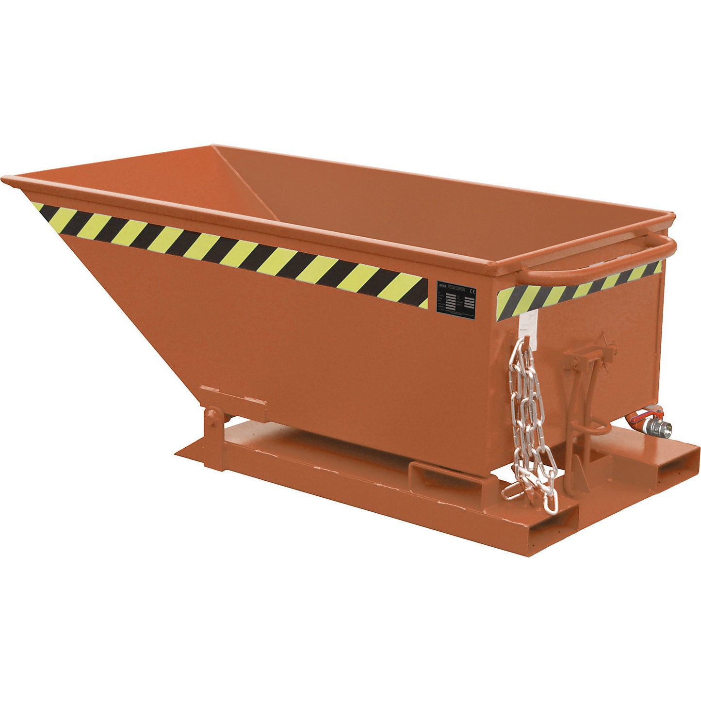 Tilting skip for metal swarf, low profile design, capacity 250 litres, yellow orange.