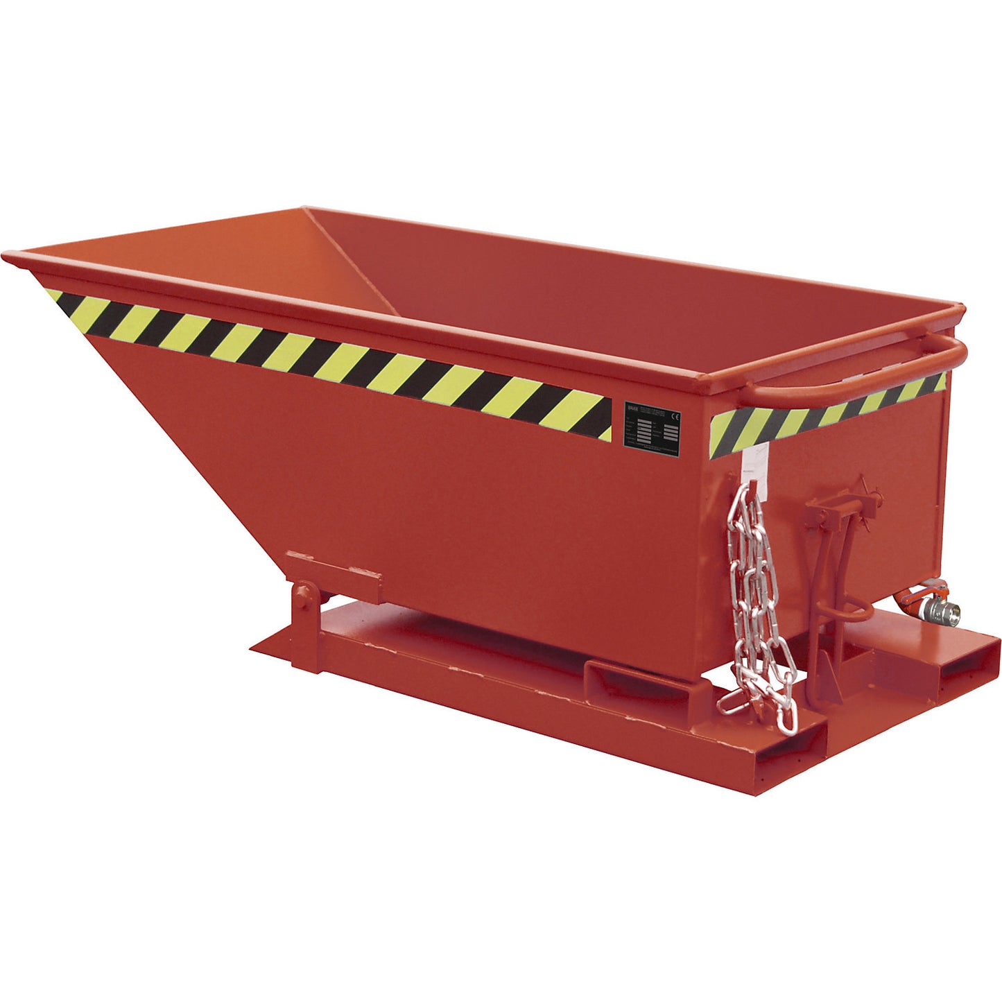 Tilting skip for metal swarf, low profile design, capacity 250 litres, flame red.