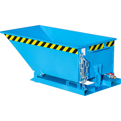 Tilting skip for metal swarf, low profile design, capacity 250 litres, light blue.