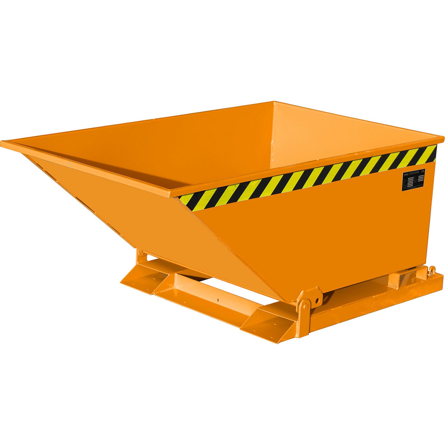 Tilting skip for metal swarf, low profile design, capacity 400 litres, yellow orange.