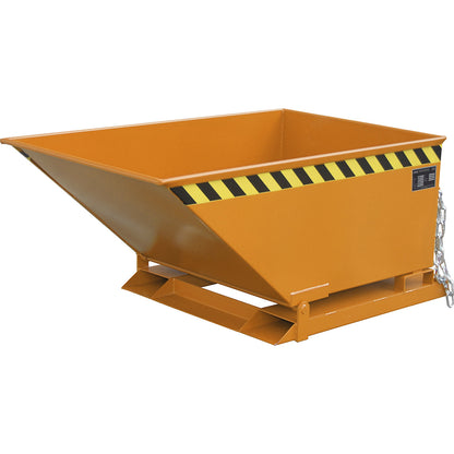 Tilting skip for metal swarf, low profile design, capacity 400 litres, yellow orange.