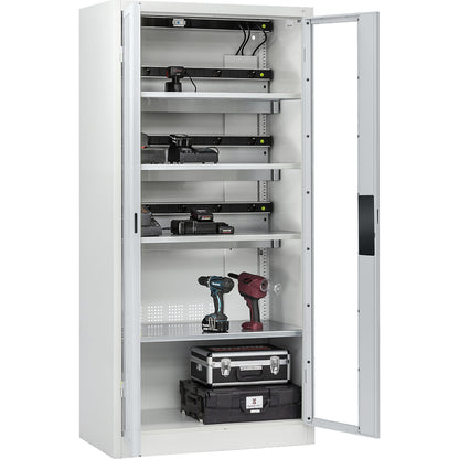 COMFORT battery charging cabinet, with vision panel doors, light grey.