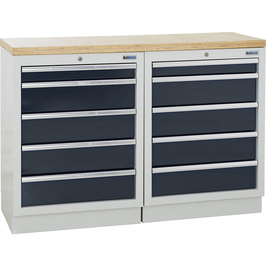 Cupboard system, 2 cupboards with 5 drawers each, charcoal.