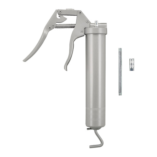 Single-hand grease gun, with nozzle tube and hydraulic mouthpiece, for greases up to NLGI 2 at 20 °C.