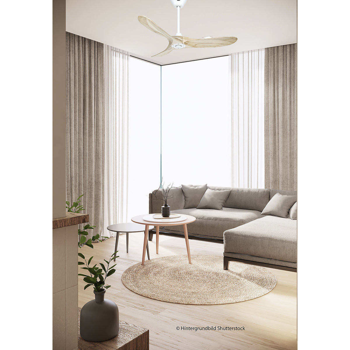 ECO GENUINO ceiling fan, rotor blade Ø 1220 mm, natural finish / matt white.