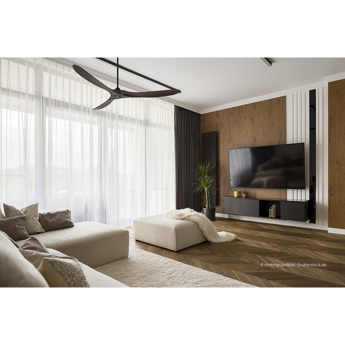 ECO GENUINO ceiling fan, rotor blade Ø 1800 mm, walnut / matt black.