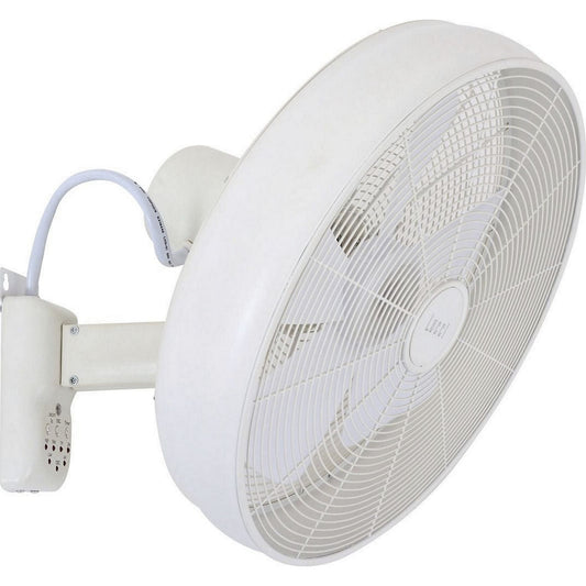 Wall fan with remote control, HxWxD 460 x 460 x 350 mm, white.
