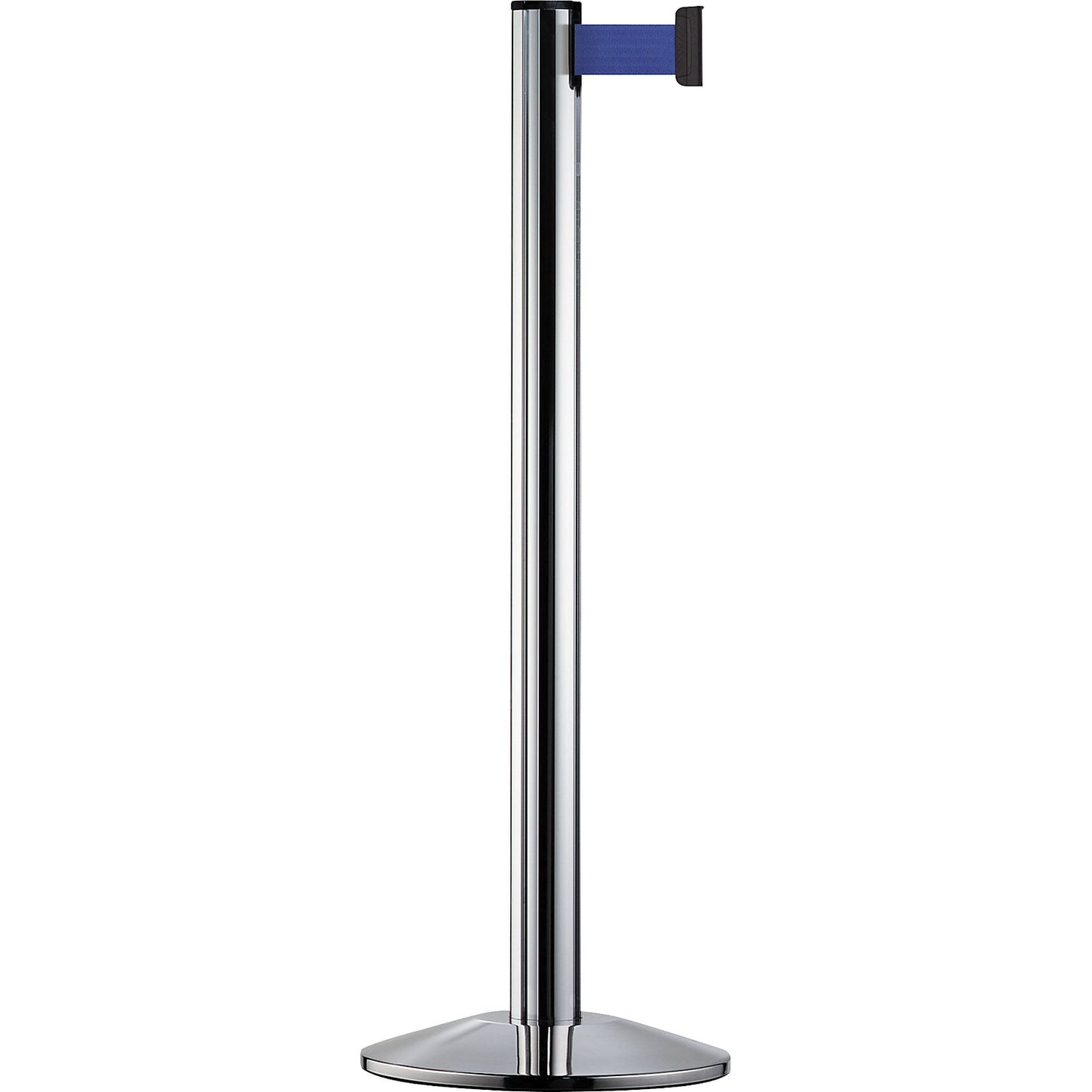 Beltrac EXTEND belt post, aluminium, polished chrome post, belt blue.