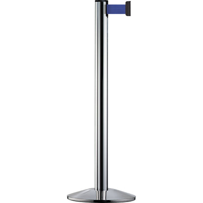 Beltrac EXTEND belt post, aluminium, polished chrome post, belt blue.