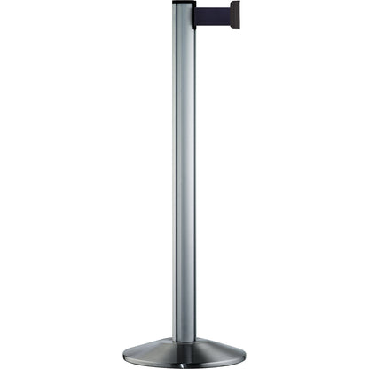 Beltrac EXTEND belt post, aluminium, brushed chrome post, belt dark blue.