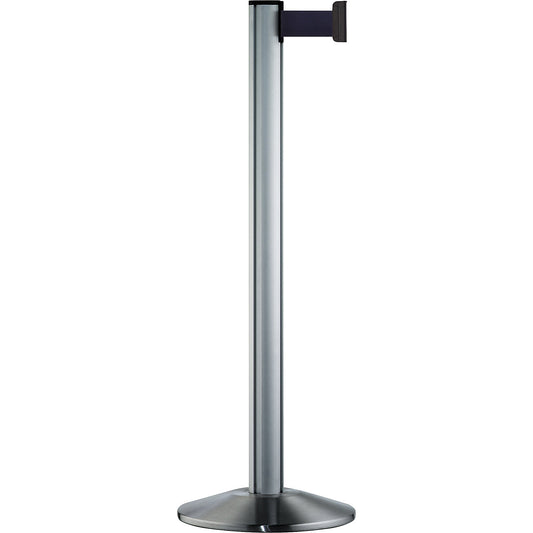 Beltrac EXTEND belt post, aluminium, brushed chrome post, belt dark blue.