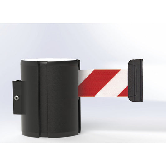 Aluminium belt cassette, wall XXL, 12 m extension, belt colour red/white, housing colour black.
