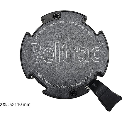 Aluminium belt cassette, wall XXL, 12 m extension, belt colour red/white, housing colour black, magnetic.