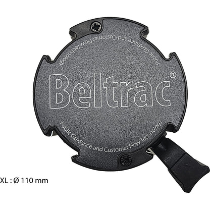 Aluminium belt cassette, wall XL, extension 7 m, belt colour black/yellow, housing colour black, magnetic.