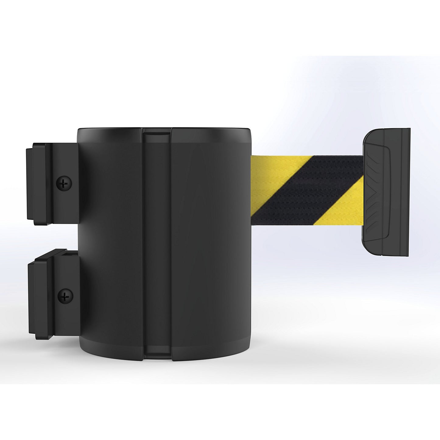 Aluminium belt cassette, wall XL, extension 7 m, belt colour black/yellow, housing colour black, magnetic.