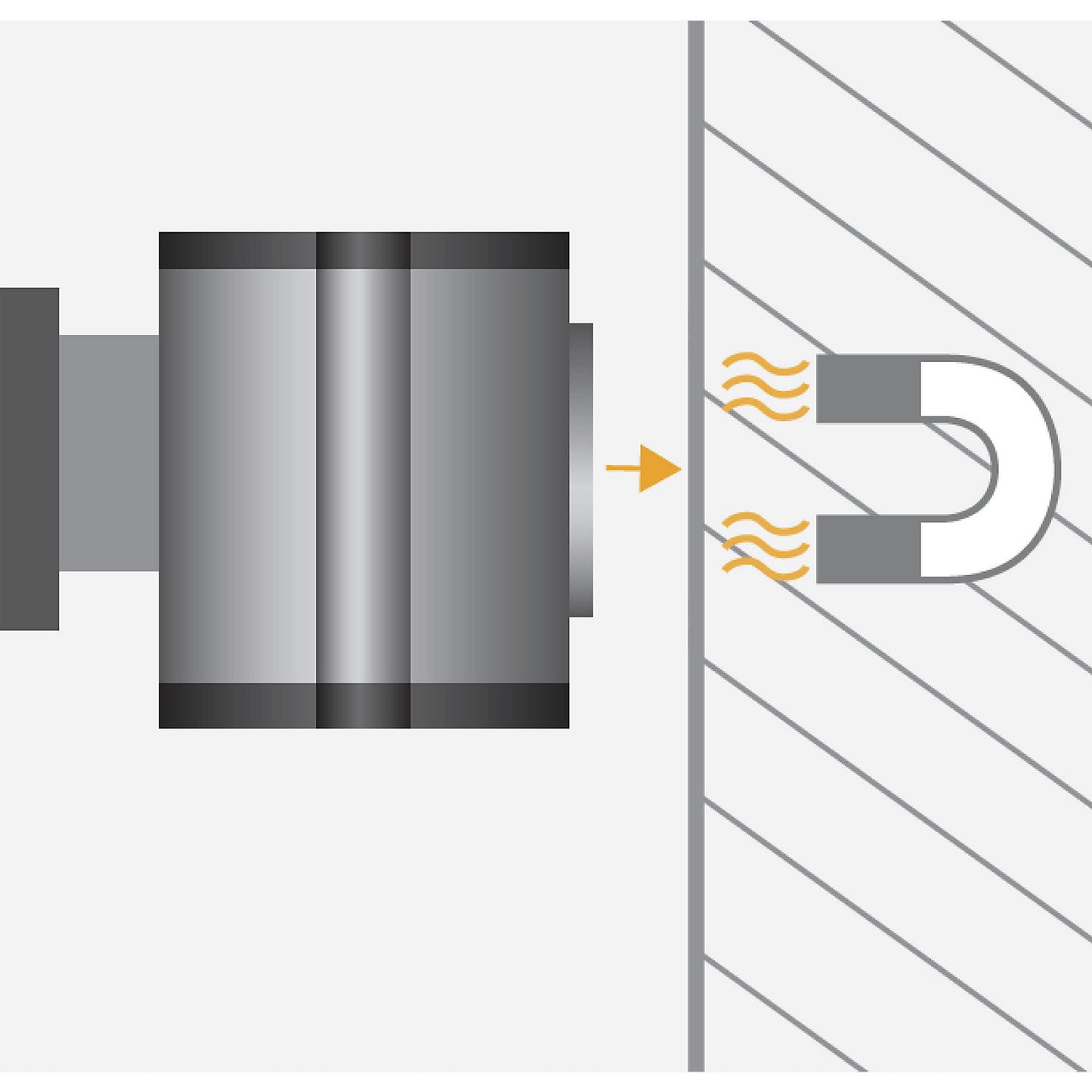 Aluminium belt cassette, wall XL, extension 7 m, belt colour black/yellow, housing colour black, magnetic.