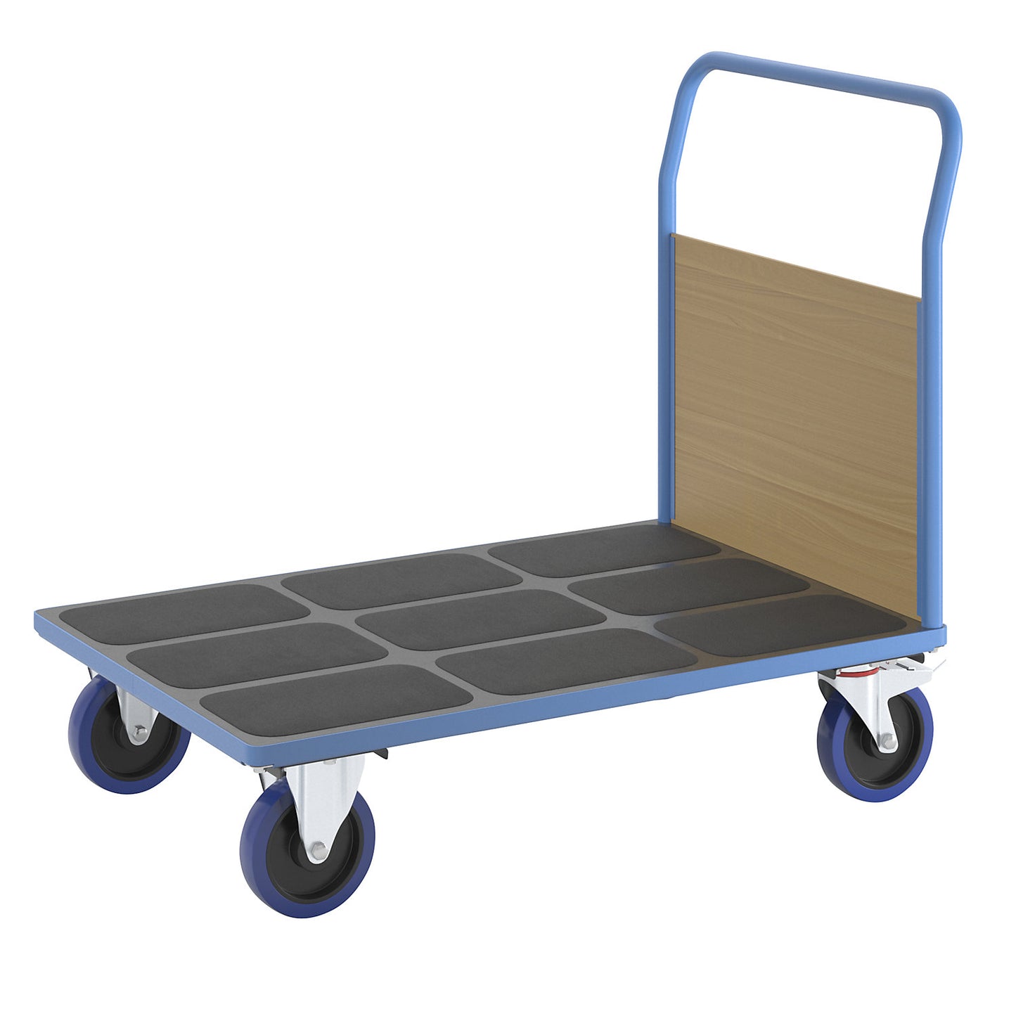 Platform truck with wooden panels, with 1 end panel, LxW 1300 x 800 mm, solid elastic.