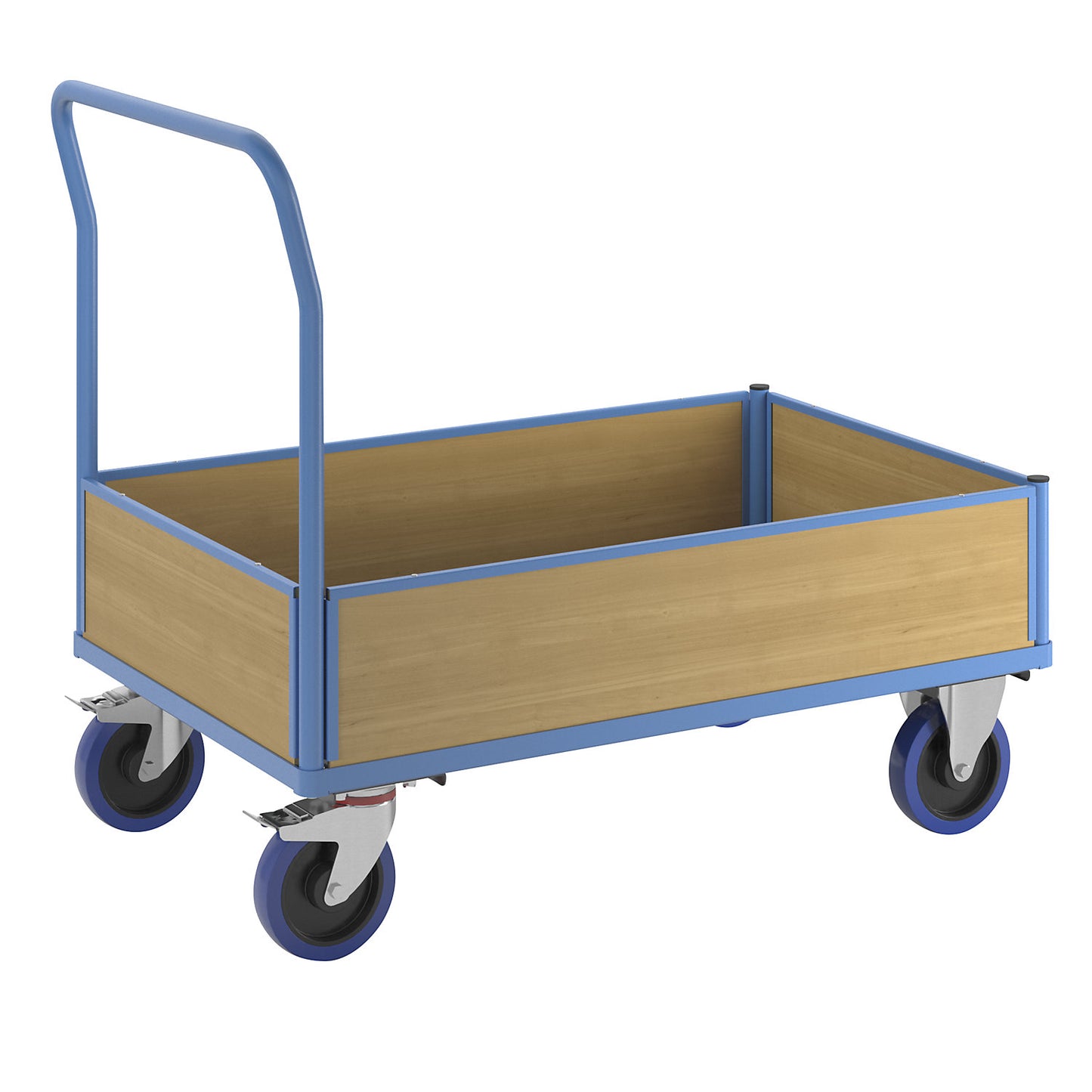 Platform truck with wooden panels, with 4 half height side panels, LxW 1300 x 800 mm, solid elastic.