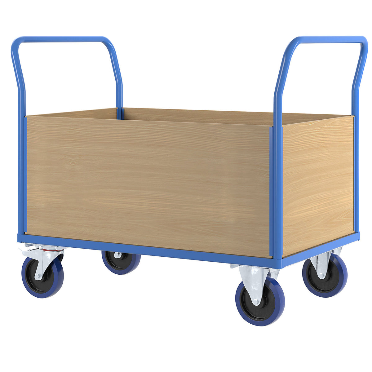 Platform truck with wooden panels, with 4 full height side panels, LxW 1350 x 800 mm, solid elastic.