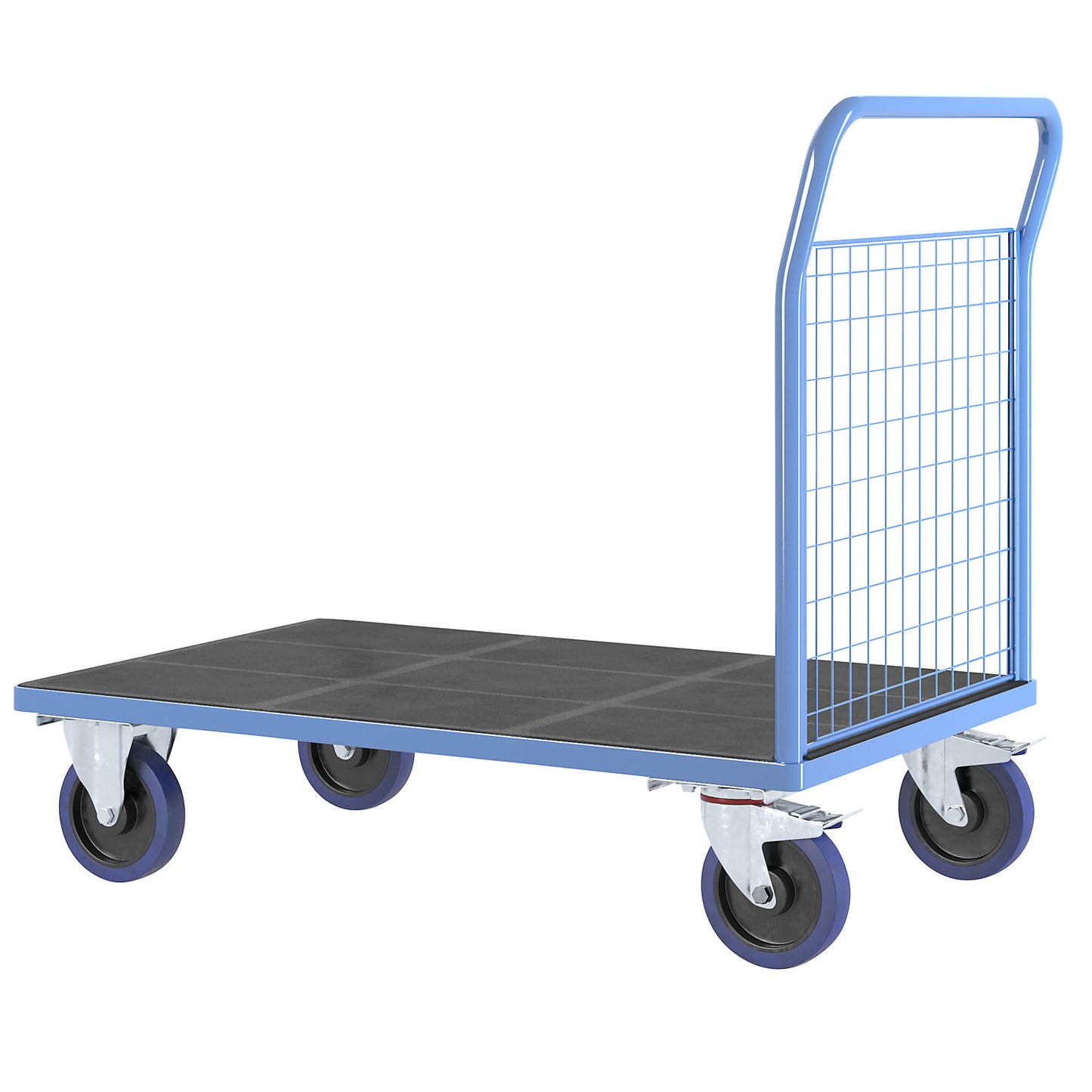 Platform truck with mesh panels, 1 high mesh end panel, LxW 1250 x 800 mm, solid elastic tyres.