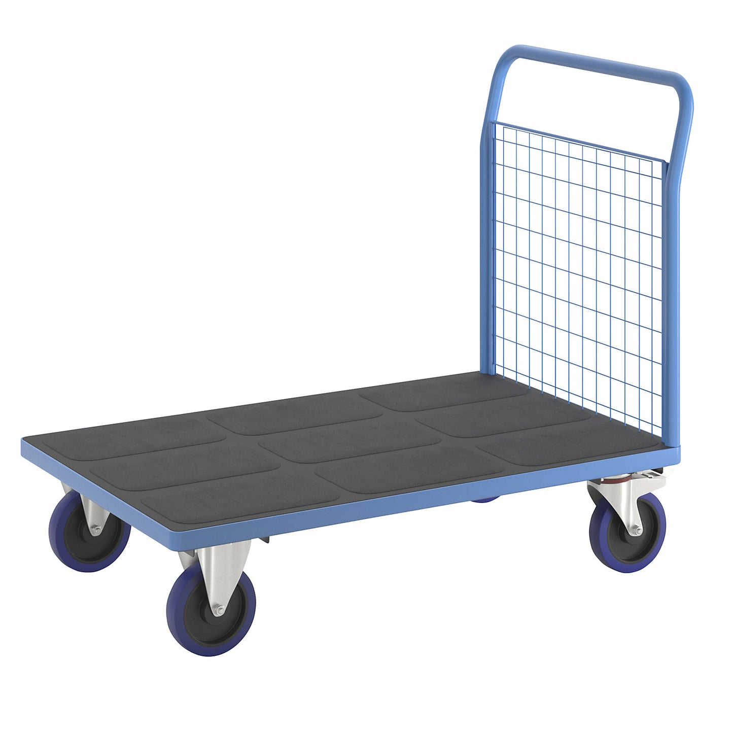 Platform truck with mesh panels, 1 high mesh end panel, LxW 1250 x 800 mm, solid elastic tyres.