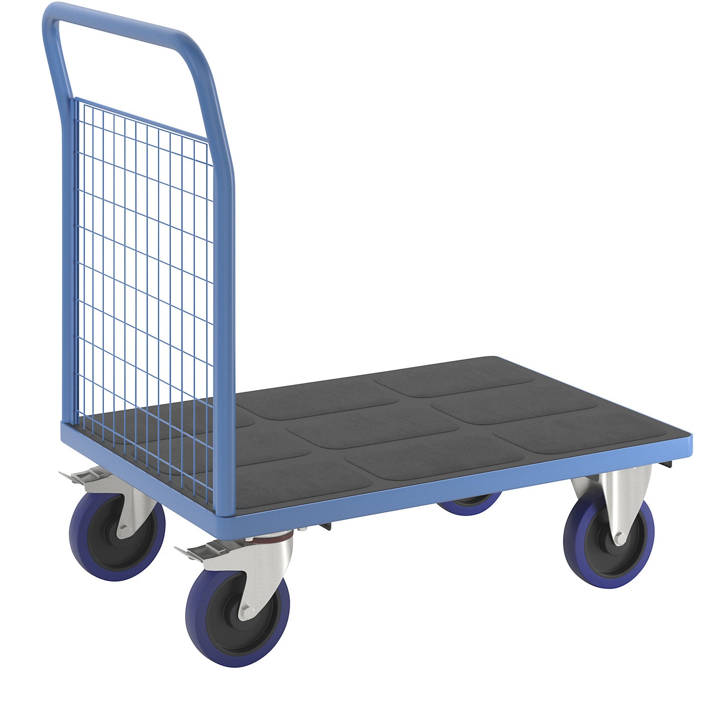 Platform truck with mesh panels, 1 high mesh end panel, LxW 1050 x 700 mm, solid elastic tyres.