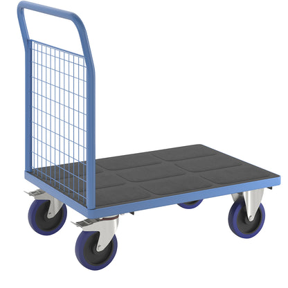 Platform truck with mesh panels, 1 high mesh end panel, LxW 1050 x 700 mm, solid elastic tyres.