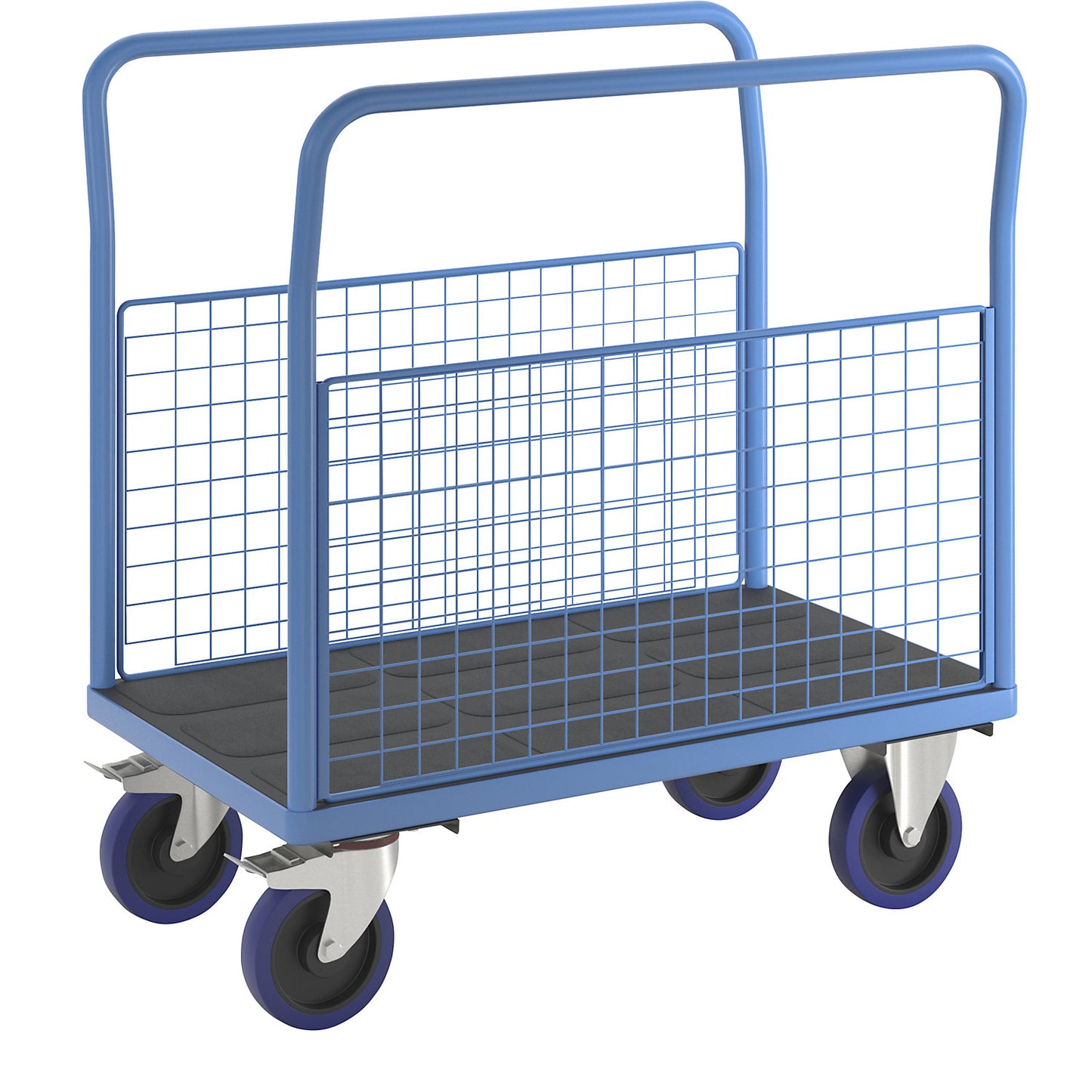 Platform truck with mesh panels, 2 mesh side panels, LxW 1050 x 700 mm, solid elastic tyres.