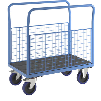 Platform truck with mesh panels, 2 mesh side panels, LxW 1050 x 700 mm, solid elastic tyres.