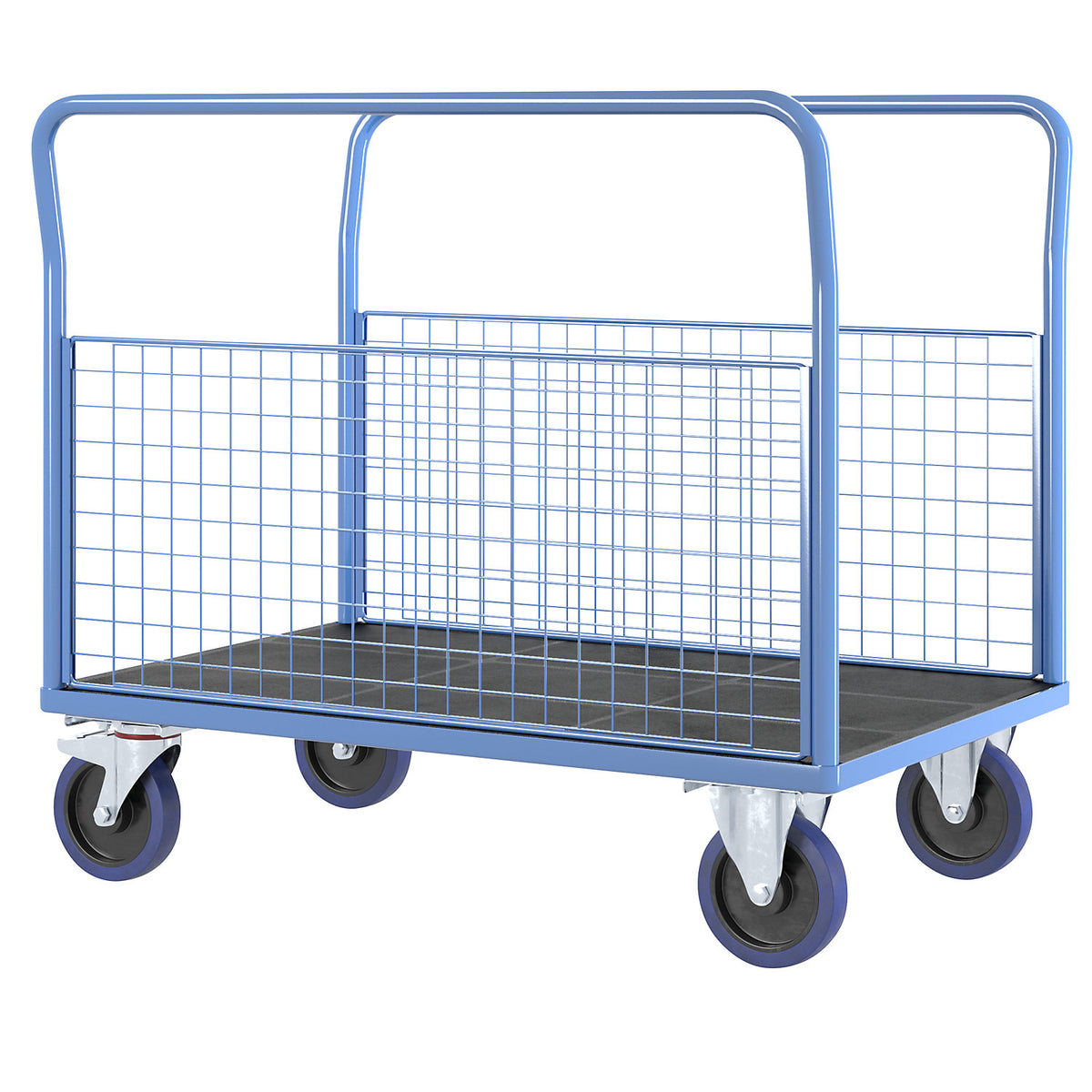 Platform truck with mesh panels, 2 mesh side panels, LxW 1250 x 800 mm, solid elastic tyres.
