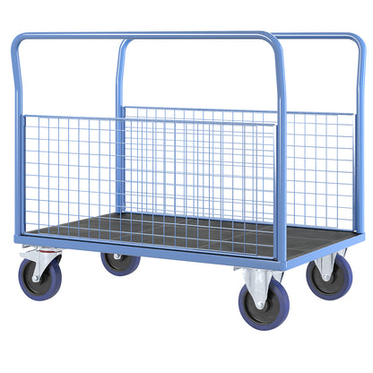 Platform truck with mesh panels, 2 mesh side panels, LxW 1250 x 800 mm, solid elastic tyres.