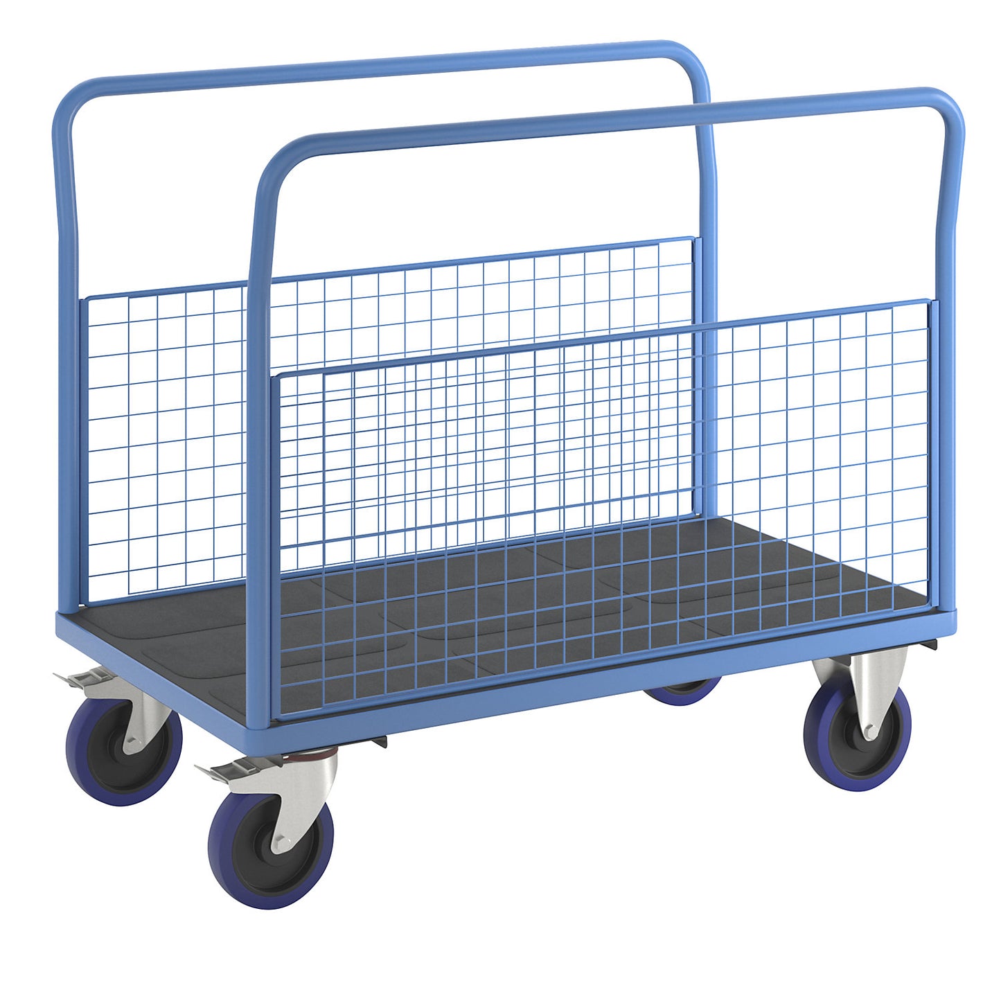Platform truck with mesh panels, 2 mesh side panels, LxW 1250 x 800 mm, solid elastic tyres.