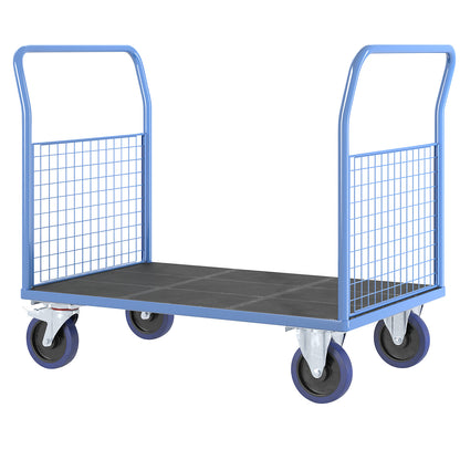 Platform truck with mesh panels, 2 mesh end panels, LxW 1250 x 800 mm, solid elastic tyres.