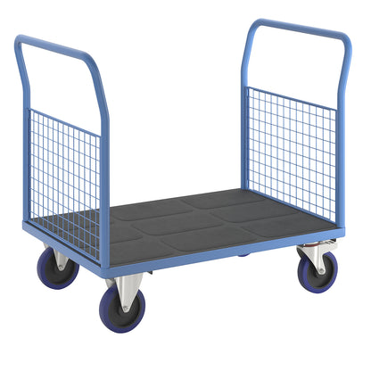 Platform truck with mesh panels, 2 mesh end panels, LxW 1250 x 800 mm, solid elastic tyres.