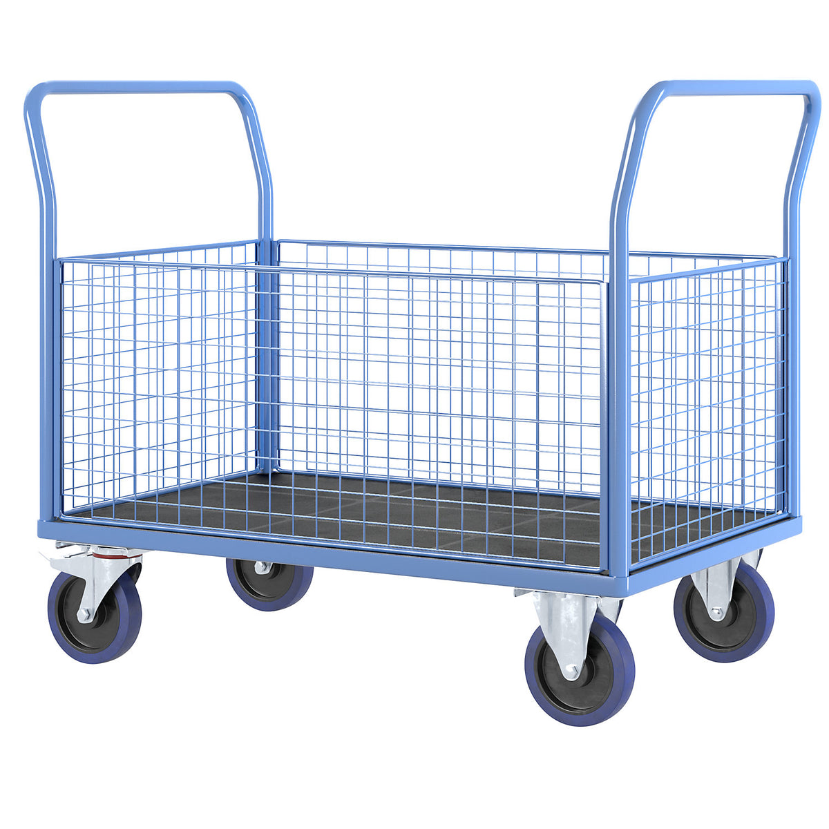 Platform truck with mesh panels, 4 high mesh panels, LxW 1250 x 800 mm, solid elastic tyres.