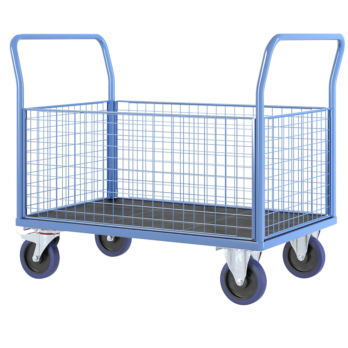 Platform truck with mesh panels, 4 high mesh panels, LxW 1250 x 800 mm, solid elastic tyres.