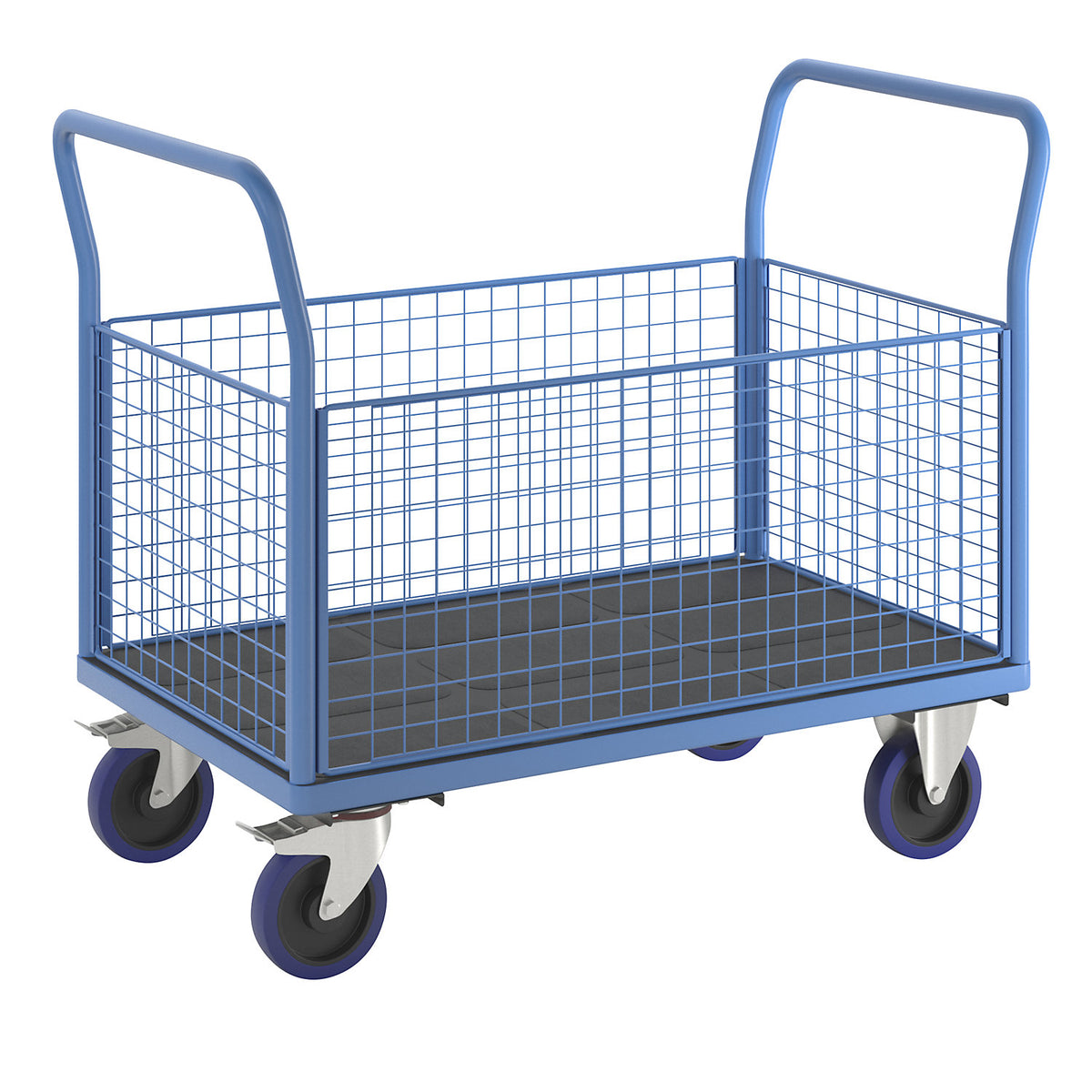 Platform truck with mesh panels, 4 high mesh panels, LxW 1250 x 800 mm, solid elastic tyres.