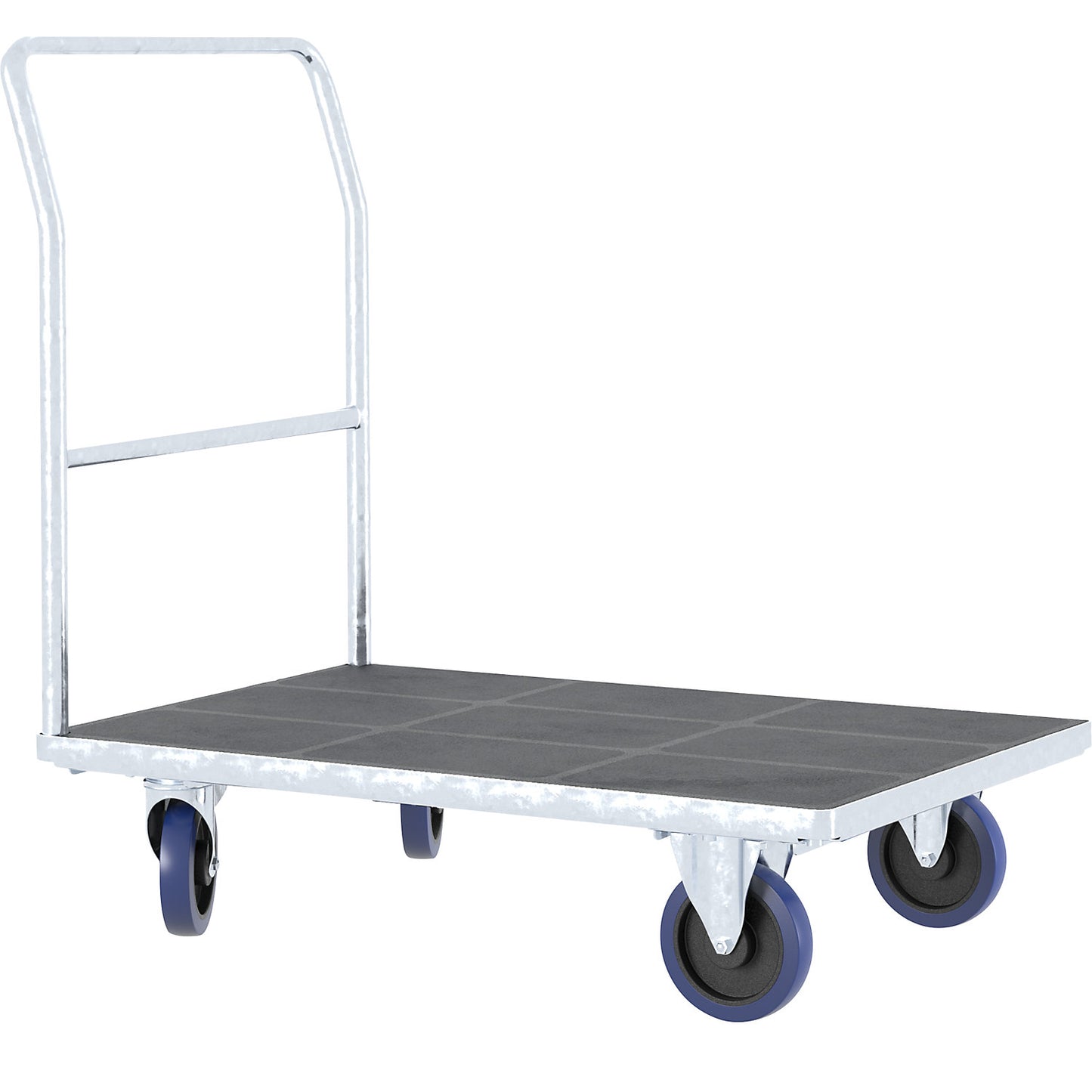 Platform truck with tubular push handle, fully elastic castors, zinc plated, platform LxW 1250 x 800 mm.