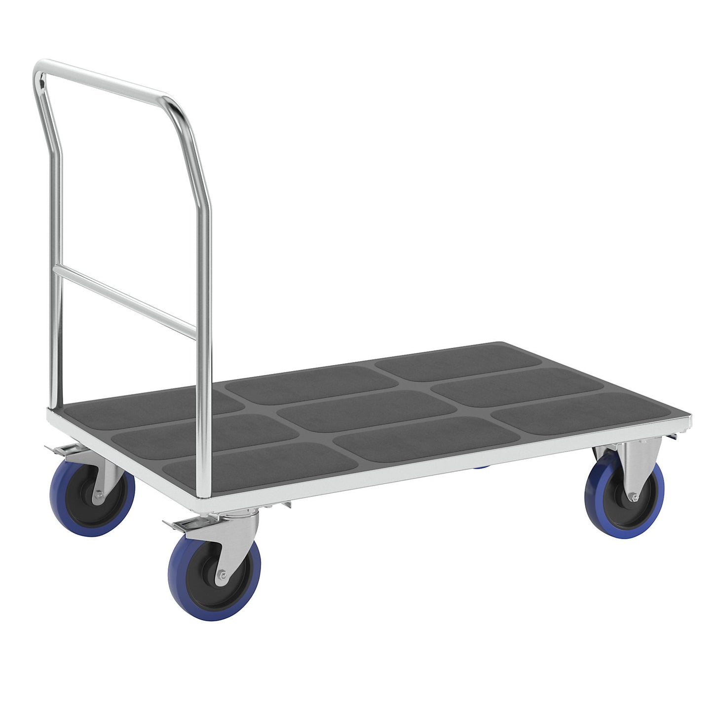 Platform truck with tubular push handle, fully elastic castors, zinc plated, platform LxW 1250 x 800 mm.