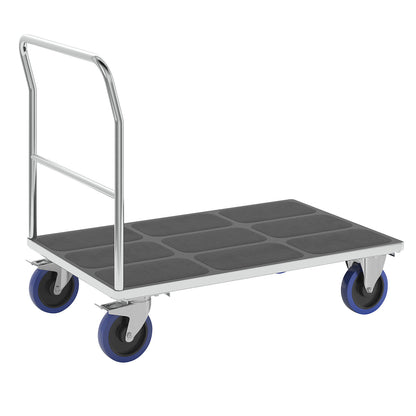 Platform truck with tubular push handle, fully elastic castors, zinc plated, platform LxW 1250 x 800 mm.