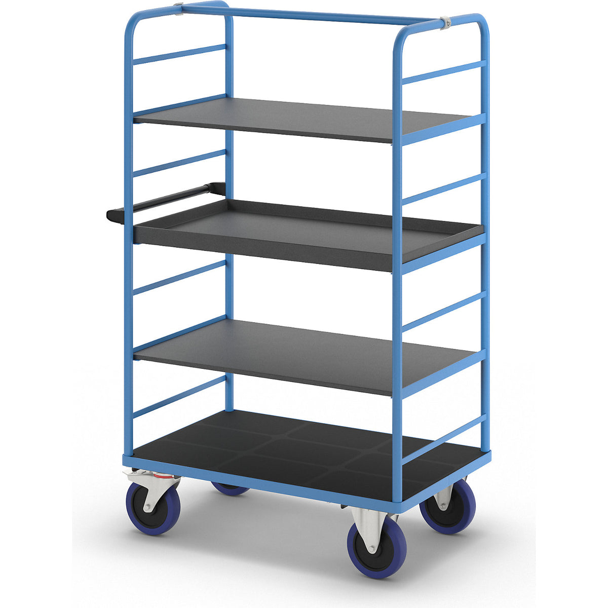 Shelf truck, 2 side panels, platform LxW 975 x 700 mm, 1 shelf, fully elastic.