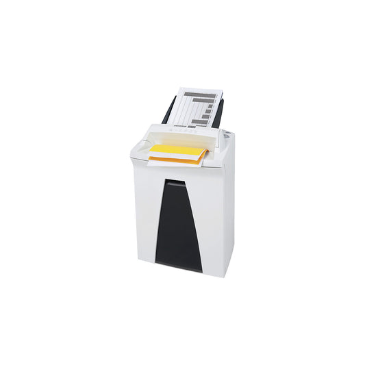 Document shredder with auto feed, collection capacity 34 l, particles, 1.9 x 15 mm.