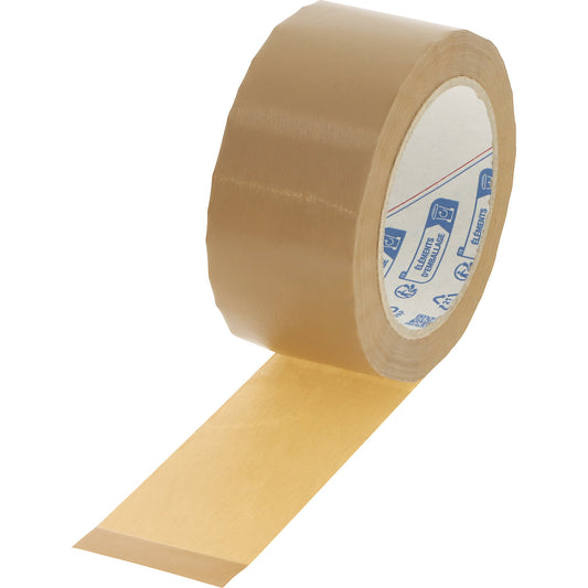 Low-effort PVC packaging tape, embossed film, pack of 6 rolls, brown, tape width 50 mm.
