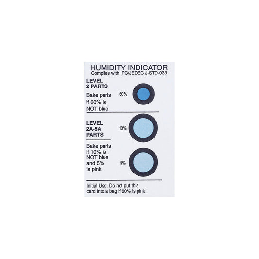 Humidity indicator, reversible, pack of 125, indication ranges 5%, 10%, 60%.