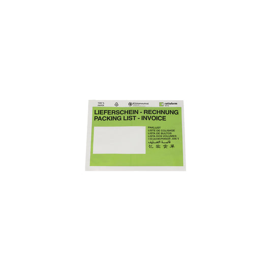 Document pouches made of paper, Packing list / Invoice imprint, pack of 1000, LxW 175 x 131 mm, green.
