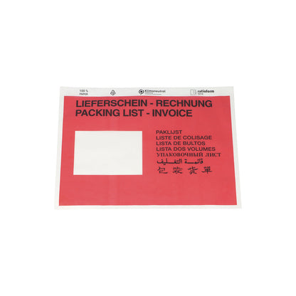 Document pouches made of paper, Packing list / Invoice imprint, pack of 1000, LxW 240 x 175 mm, red.