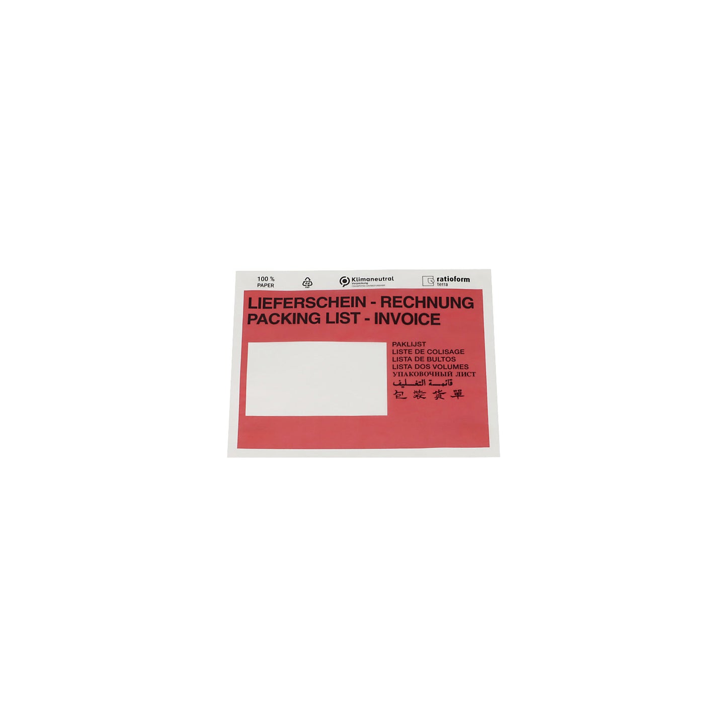 Document pouches made of paper, Packing list / Invoice imprint, pack of 1000, LxW 175 x 131 mm, red.