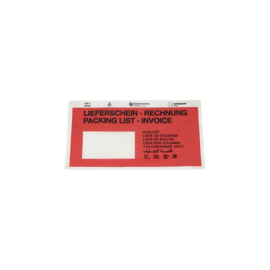 Document pouches made of paper, Packing list / Invoice imprint, pack of 1000, LxW 240 x 131 mm, red.