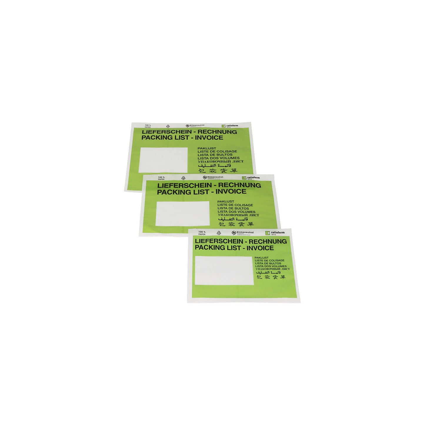 Document pouches made of paper, Packing list / Invoice imprint, pack of 1000, LxW 175 x 131 mm, green.
