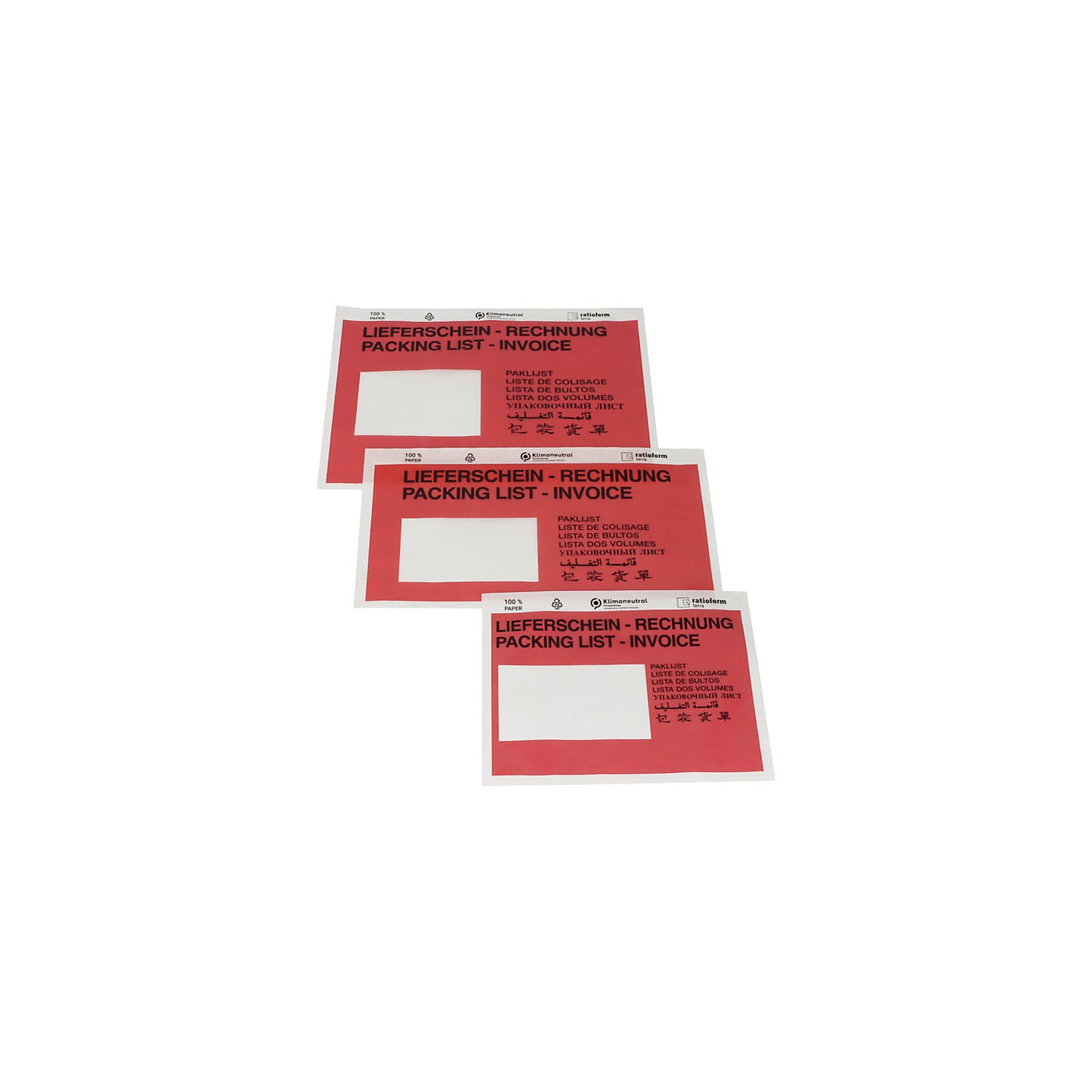 Document pouches made of paper, Packing list / Invoice imprint, pack of 1000, LxW 240 x 131 mm, red.
